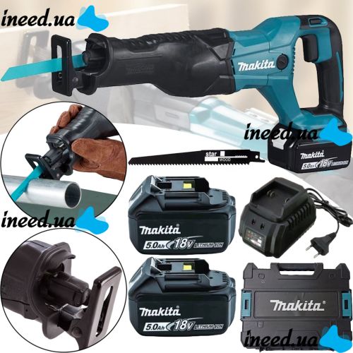 Аккумуляторная сабельная пила Makita DJR186Z 18V 5Ah для резки металла и дерева 2 аккумулятора, Бесщеточная электроножовка Макита с 1 пилой в кейсе
