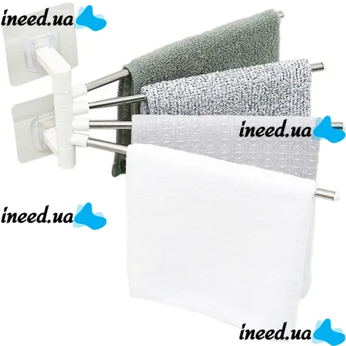 Универсальный настенный полотенцесушитель держатель для ванной 4-Bar Towel Rack на 4 полотенца, Вешалка органайзер для полотенец 4 держателя Белый