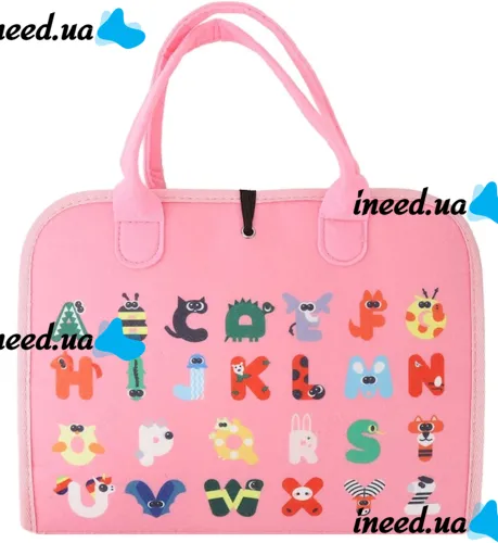 Developmental sensorimotor board Lesko 5462 Pink bisiboard for learning and development of babies, Montessori handbag developing motor skills and sensorics of children