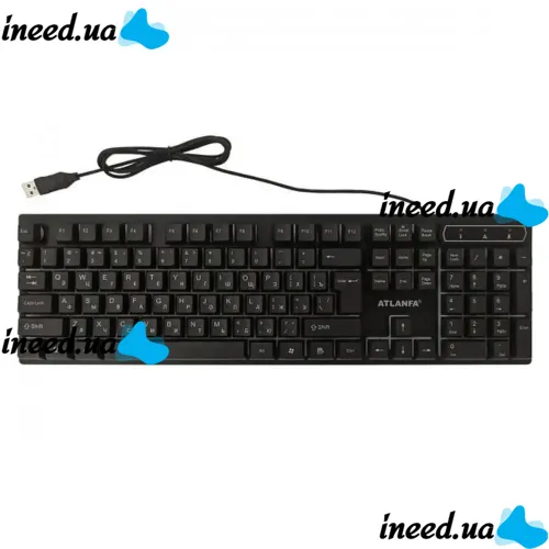 USB проводная геймерская компьютерная клавиатура Landslides KR-6300 с RGB Led подсветкой ATLANFA AT-6300, полноразмерная мембранная Черная