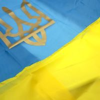 Large fabric flag of Ukraine 145x90 cm with coat of arms Yellow-blue Ukrainian with a pocket for a flagpole on the wall, the shaft is yellow with blue 145 x 90 gabardines