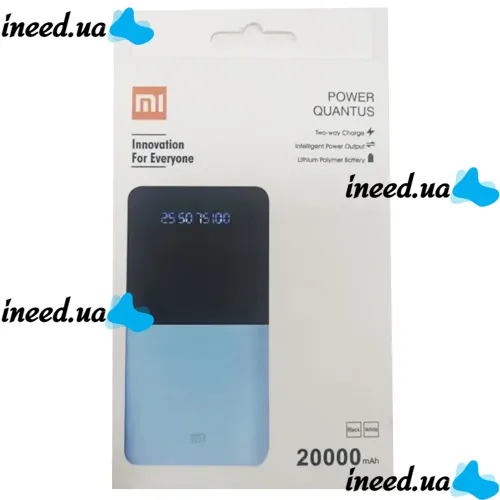 Зарядное устройство УМБ Power Bank 20000 mAh Xiaomi Power Quantus MI 2.1C 2xUSB повербанк с фонариком, Внешний аккумулятор батарея для телефона