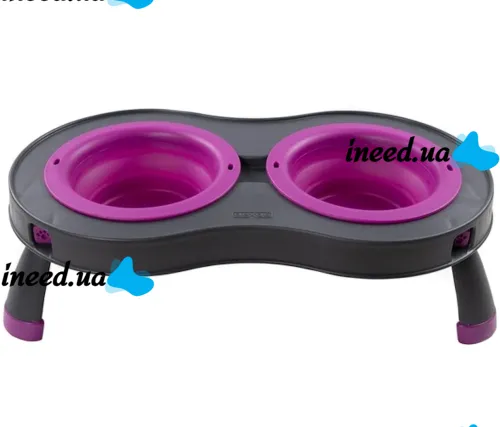 Нековзна подвійна миска Dougez Pet Bowl Set 2 в 1 для їжі і води на складаний підставці для собак і кішок 600мл, годівниця для домашніх тварин