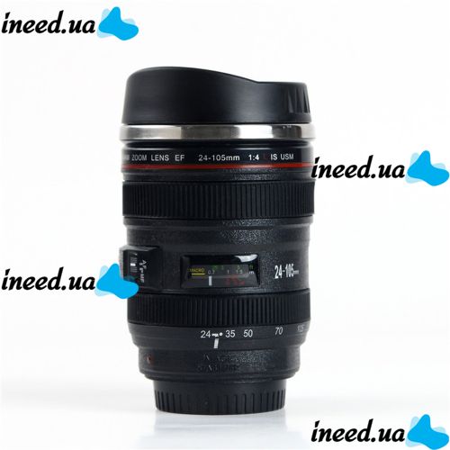 Кружка термос в виде объектива от фотоаппарата Canon EF 24-105, Термокружка объектив 350 мл, Термо чашка с крышкой, Черная
