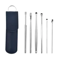 Косметологический набор инструментов для чистки ушей Tool Set 6 в 1 удаления ушной серы  нержавеющая сталь 6 шт, Ухочистка с футляром