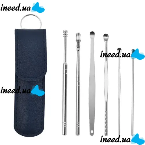 Косметологический набор инструментов для чистки ушей Tool Set 6 в 1 удаления ушной серы  нержавеющая сталь 6 шт, Ухочистка с футляром