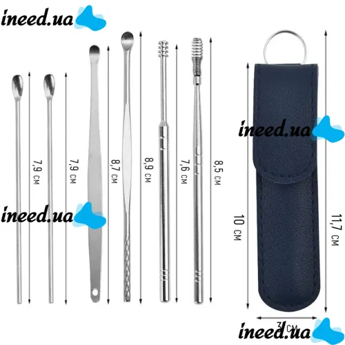 Косметологический набор инструментов для чистки ушей Tool Set 6 в 1 удаления ушной серы  нержавеющая сталь 6 шт, Ухочистка с футляром