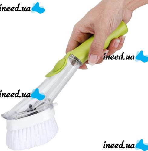 Многофункциональная щетка с дозатором для чистки и мытья посуды Automatic Liquid Cleaning Brush DMZ-8890, Щетка губка с насадками и ручкой Салатовая
