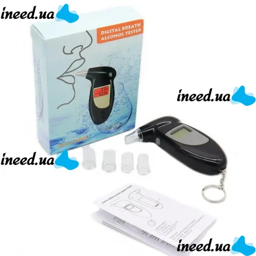 Карманный электронный алкотестер с мундштуками Digital Breath Alcohol Tester с LCD дисплеем 80025 Персональный алкометр анализатор спирта