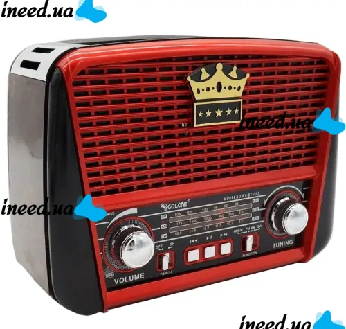 Аккумуляторный FM радиоприемник MP3 колонка Golon RX-455S SOLAR USB+SD с солнечной панелью, Портативный ФМ радио приемник 6W с аккумулятором Красный