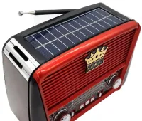 Аккумуляторный FM радиоприемник MP3 колонка Golon RX-455S SOLAR USB+SD с солнечной панелью, Портативный ФМ радио приемник 6W с аккумулятором Красный