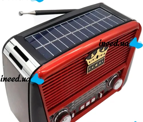 Аккумуляторный FM радиоприемник MP3 колонка Golon RX-455S SOLAR USB+SD с солнечной панелью, Портативный ФМ радио приемник 6W с аккумулятором Красный
