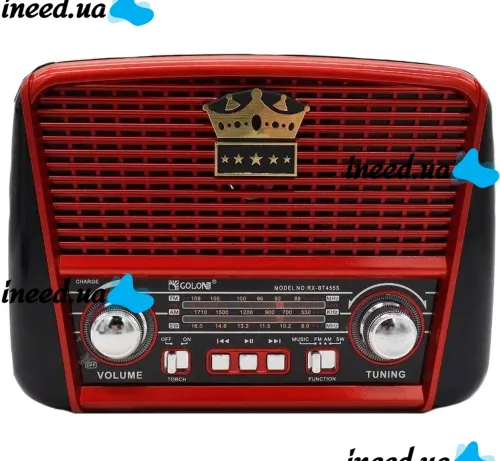 Аккумуляторный FM радиоприемник MP3 колонка Golon RX-455S SOLAR USB+SD с солнечной панелью, Портативный ФМ радио приемник 6W с аккумулятором Красный