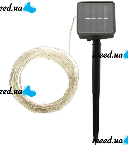Вулична Світлодіодна гірлянда Solar String Lights LS48-100W 12 метрів 100 LED діодів Холодний білий Роса Cool light з сонячною панеллю для дерев і веранд