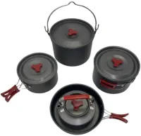 Туристический кухонный набор посуды Camping cooking AL-600 на 15 предметов чайник 3 кастрюли сковорода и кухонные принадлежности в чехле для кемпинга