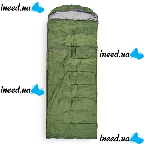 Sleeping Bag Tramp TR-2175 Up to -20 Degrees 210X75 cm Water-repellent Insulated Tourist Winter Sleeping Bag with Hood and Cover Green