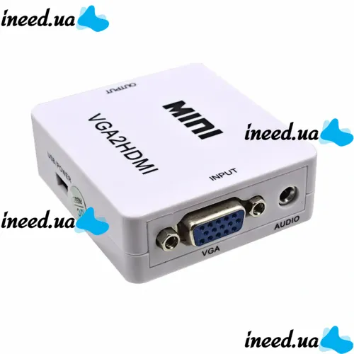 Конвертер переходник VGA на HDMI активный адаптер со звуком и внешним питанием VGA-HDMI Аудио вход 3.5 mm Converter Mini 1080P