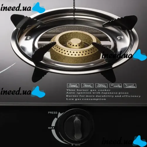 Table gas taganok Besse F-1 with 3 burners, Glass three-burner gas stove with piezo ignition, Gas Hob Black