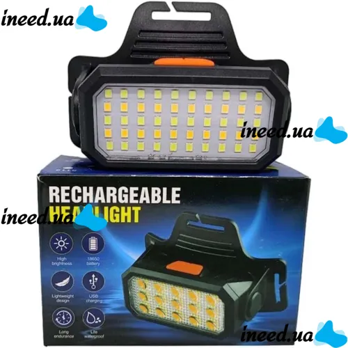 Налобный аккумуляторный фонарик Bailong BL-5120 70 COB LED с белым и красным светом, Светодиодный фонарь с креплением на голову 6 режимов Черный