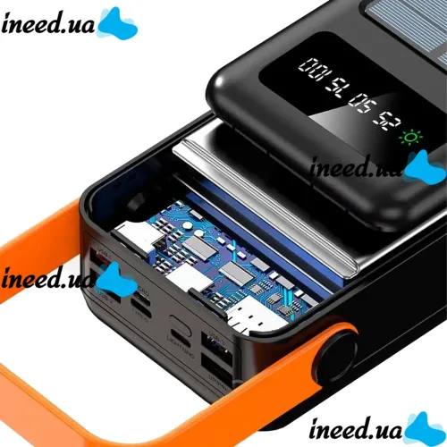 Портативное зарядное устройство Power Bank Voltronic YM635DX 30000mAh с солнечной панелью и фонариком Solar Внешний аккумулятор повербанк для зарядки