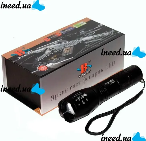 Bailong BL-1831-T6 Handheld Rechargeable Mini Flashlight up to 1000 meters, Battery Powered Pocket LED Tactical Flashlight with Zoom Function Black