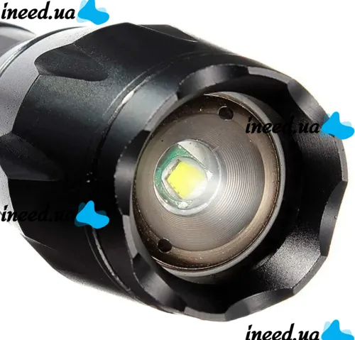 Bailong BL-1831-T6 Handheld Rechargeable Mini Flashlight up to 1000 meters, Battery Powered Pocket LED Tactical Flashlight with Zoom Function Black