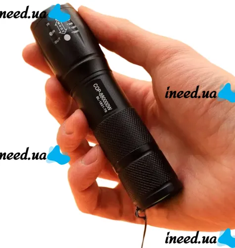 Bailong BL-1831-T6 Handheld Rechargeable Mini Flashlight up to 1000 meters, Battery Powered Pocket LED Tactical Flashlight with Zoom Function Black