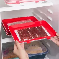 Многоразовый вакуумный лоток поднос Vaccum Plates 500 мл для хранения пищевых продуктов, Герметичный судочек контейнер 31х24х4см для еды Красный