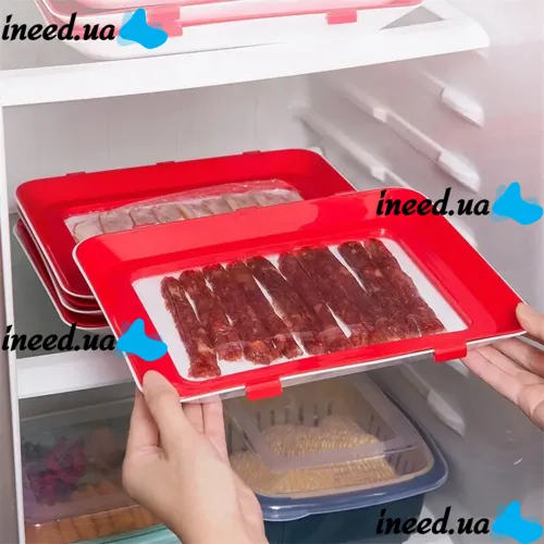 Многоразовый вакуумный лоток поднос Vaccum Plates 500 мл для хранения пищевых продуктов, Герметичный судочек контейнер 31х24х4см для еды Красный