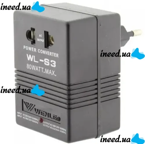 Универсальный понижающий адаптер преобразователь напряжения Wenle WL-S3 2в1 220V-110V 220v-110v конвертер 220В-110В с переключателем в розетку