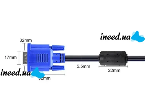 Кабель переходник GBX с VGA на VGA папа-папа длинной 1.5м с двумя фильтрами, Шнур интерфейсный 1.5 метра для монитора, телевизора и проектора