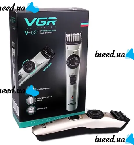 Беспроводная аккумуляторная машинка VGR V-031 для стрижки волос и бороды со сменными насадками 5W, Портативный триммер бритва для бритья, Серебристый