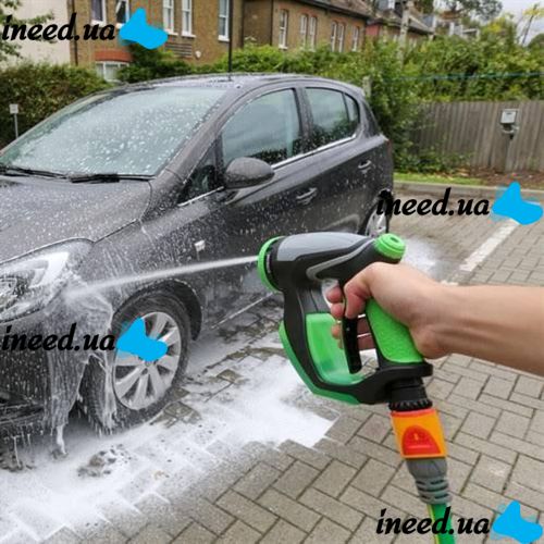 Universal Spray Gun Spray Water Gun 4in1, Nozzle spray gun on a hose with a compartment for foam and detergents, Water cannon for a car