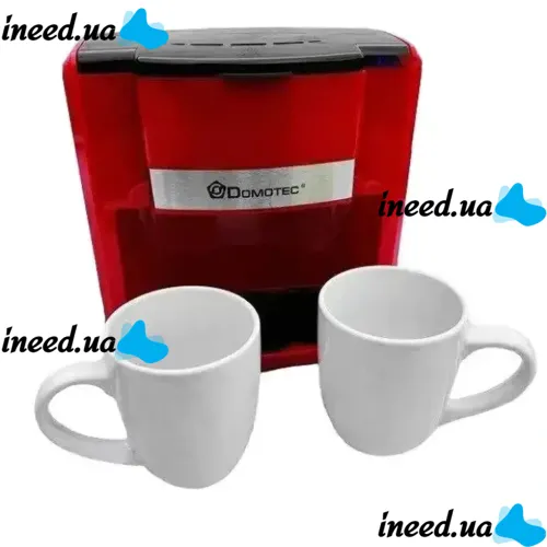 Капельная кофеварка на две чашки Domotec MS-0705 c 2 керамическими чашками, Домашняя электрическая кофемашина для чая и кофе на 0.3 л 500W Красная