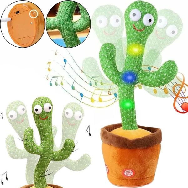 Говорящий танцующий кактус с подсветкой Dancing Cactus TikTok 32 см на аккумуляторе, поющий, игрушка повторюшка на украинском языке