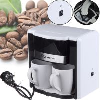 Drip coffee maker for two cups Domotec MS-0706 with 2 ceramic cups, home electric coffee machine for tea and coffee 0.3 L 500W White