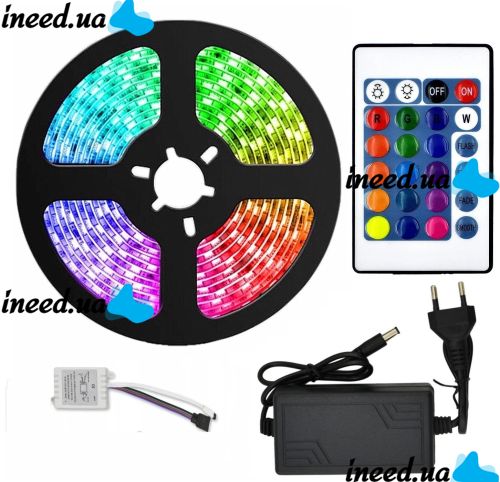 Set of LED LED strip 5050 RGB RGB All Colors 12V Color 5m remote control unit, multicolor in silicone SMD505050 multicolor LED strip