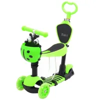 Трехколесный детский самокат беговел Scooter FYS-2864 Green 5 в 1 со складным сиденьем, родительской ручкой и светящимися колесами для детей Зеленый