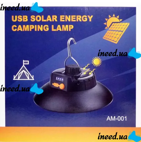 Универсальный подвесной фонарь Solar Energy Lamp AM-001 с солнечной батареей и крючком от USB, Аккумуляторная подвесная лампа для кемпинга Ma-100