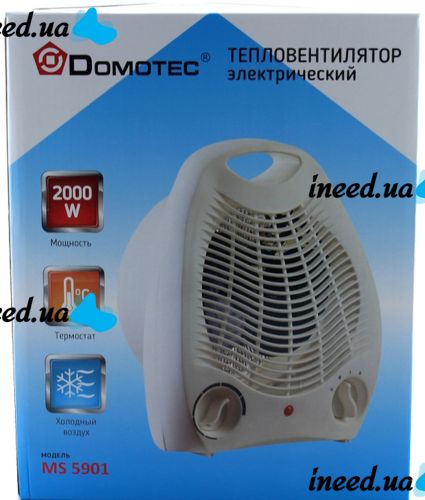 Електричний тепловентилятор Domotec MS - 5901 дуйка з 3 режиму терморегуляції і ручкою, підлоговий обігрівач для будинку на 22 кв. м. 2000W Білий