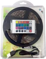 Светодиодная USB лента 5 м с пультом Rope-Lights SMD5050 IP65 разноцветная неоновая гибкая c RGB контролером в силиконе Черная SMD-5050 5м