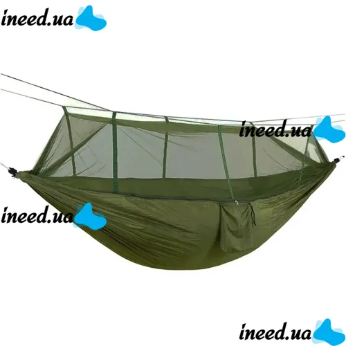 Подвесной туристический нейлоновый гамак Hammock With Net Army до 200 кг с москитной сеткой для кемпинга походный гамак 263х135 Хаки Олива, Оливковый