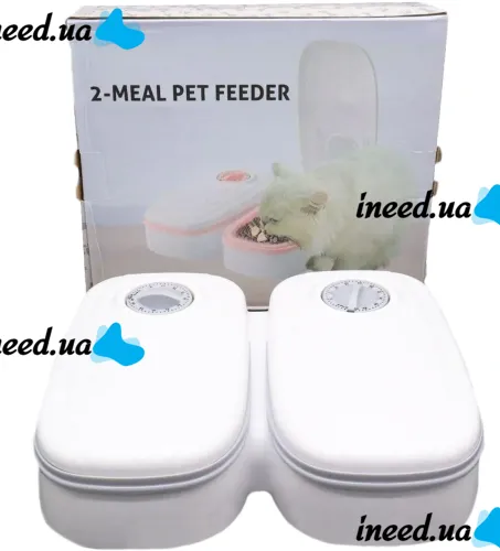 Автоматическая двойная кормушка дозатор 2-Meal Pet Feeder MA-6 для собак и кошек 659-3 с таймером, Комплект кормушек 2шт по 600 мл для животных