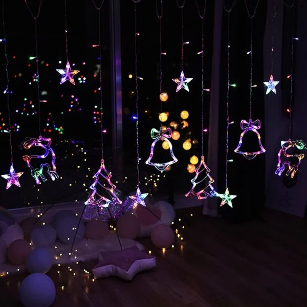 Внутрішня кольорова гірлянда штора, завіса Різдво Christmas Style 2. 5Х1 м 138 LED діодів m новорічна Світлодіодна RGB на вікно 2. 5мх1м 220V