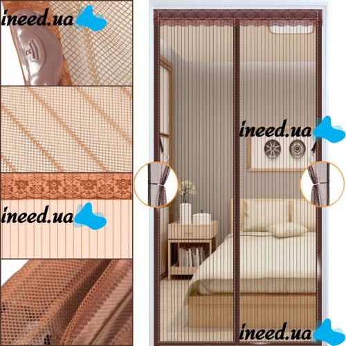 Антимоскитная сетка на магнитах Magic Mesh Brown 90Х210 см раздвижная магнитная москитная штора от насекомых и мух на дверь Коричневая Меджик Меш