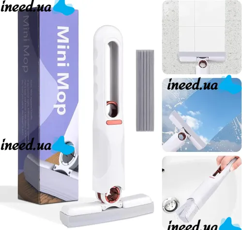 Multifunctional Mini Mop Mini Mop LY-305 with Auto Spin for Window Cleaning and Dust Removal, Mini Mop for Home with Additional Sponges White