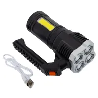 Cordless Handheld Flashlight X-Balog LF-S09 LED Portable Camping Flashlight, Portable Camping Spotlight with USB Black
