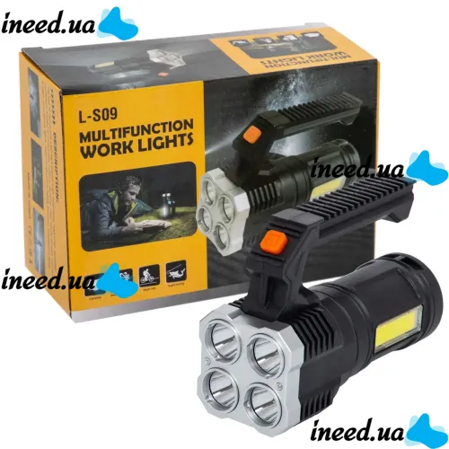 Cordless Handheld Flashlight X-Balog LF-S09 LED Portable Camping Flashlight, Portable Camping Spotlight with USB Black