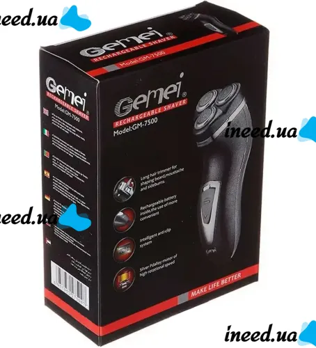 Мужская аккумуляторная электробритва Gemei GM-7500 с тремя головками для сухого бритья, Беспроводная роторная бритва с тримером для бороды и усов
