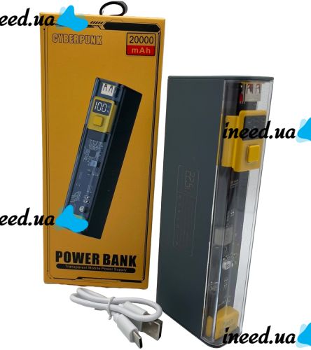 Портативное зарядное устройство Power Bank Cyberpunk YM-674 20000mAh 22.5W для зарядки телефона, Внешний аккумулятор повербанк USB Type-C Черный